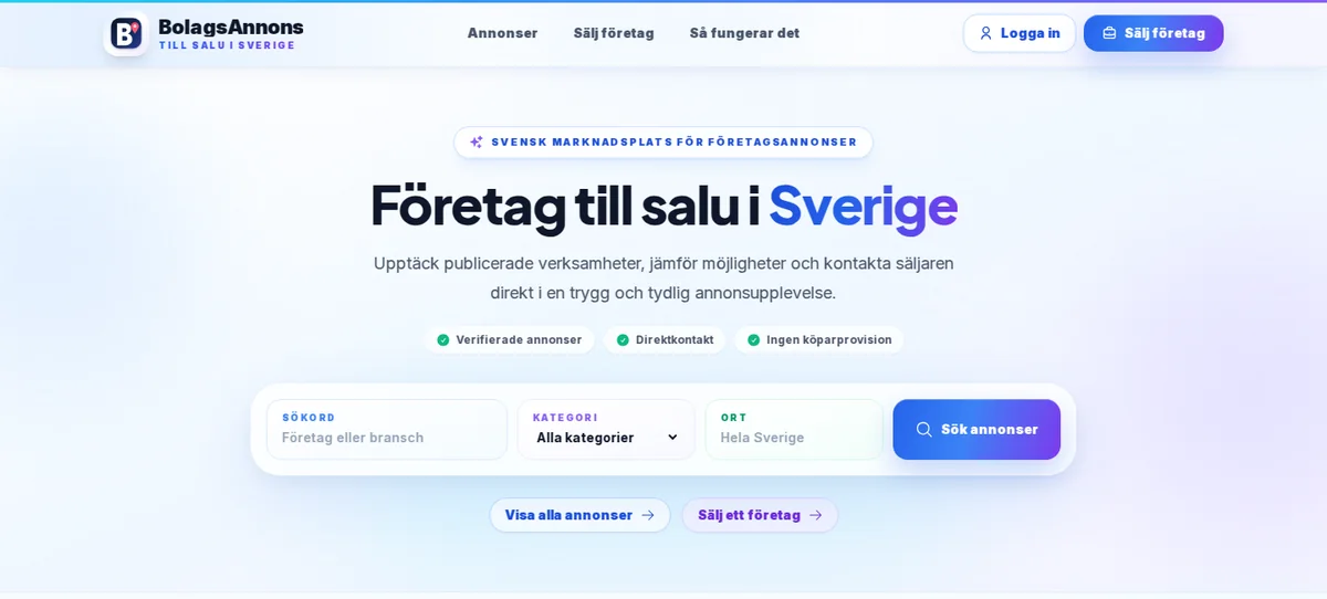Skärmbild från BolagsAnnons
